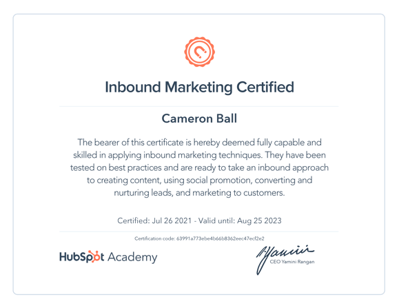 HubSpot Inbound Marketing Certificate
