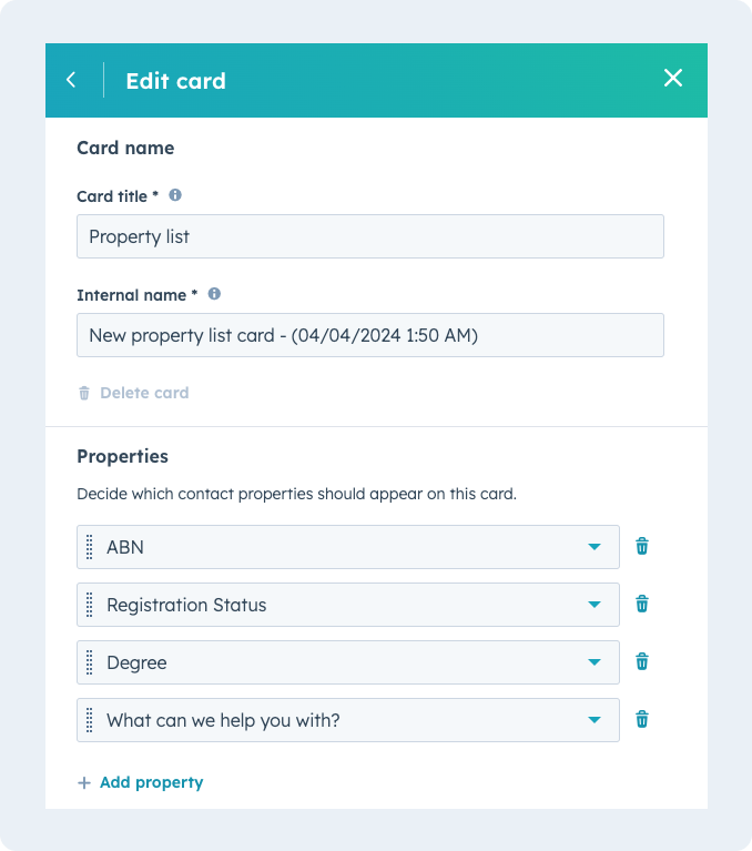 Adding Property List in Cards