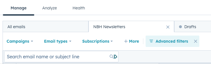 HubSpot Hack Marketing Email Views & Filters example screenshot