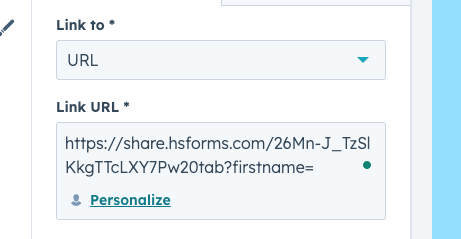The location of the personalise button when using URL Parameters