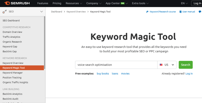 SemRush Keyword Magic Tool (screenshot)