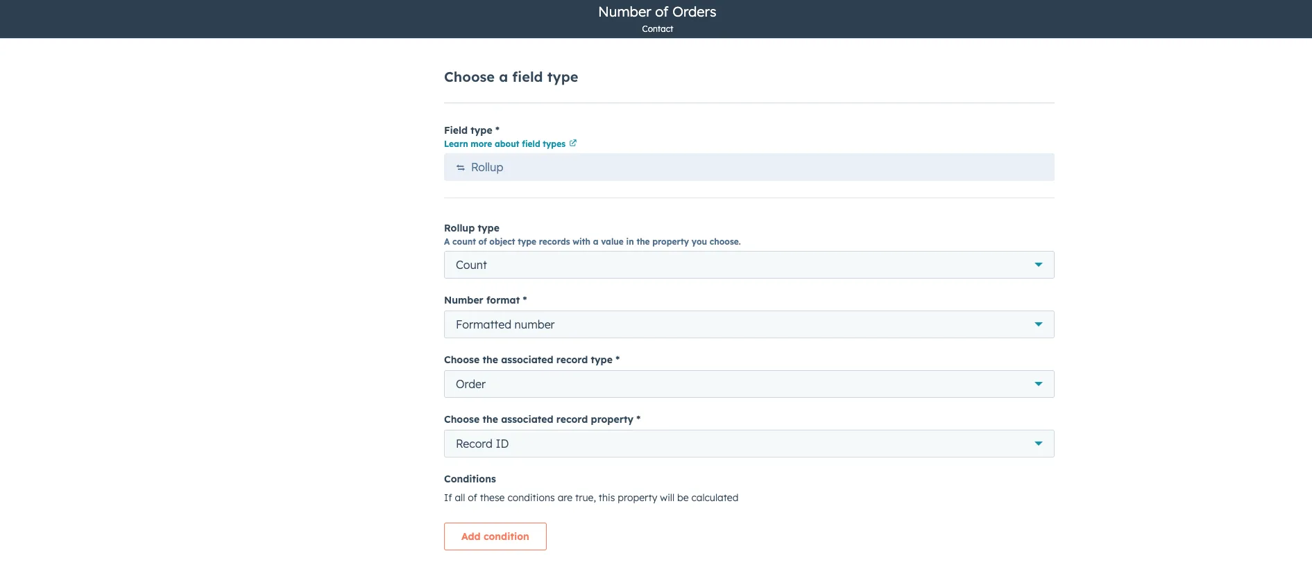 Creating a Number of Orders rollup property in HubSpot