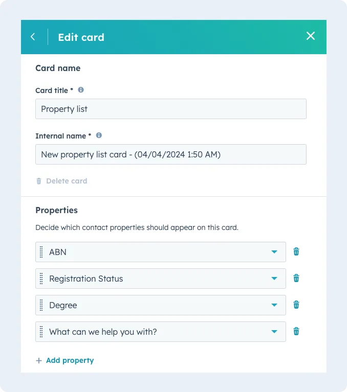 Adding Property List in Cards