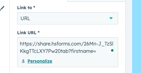 The location of the personalise button when using URL Parameters