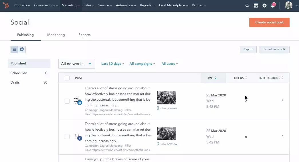 Scheduling social posts from HubSpot