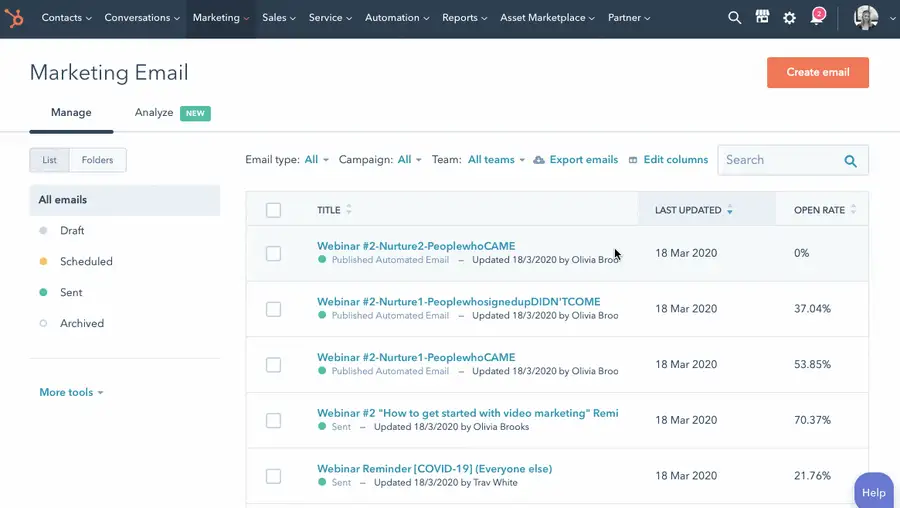 A marketing email built and sent from HubSpot