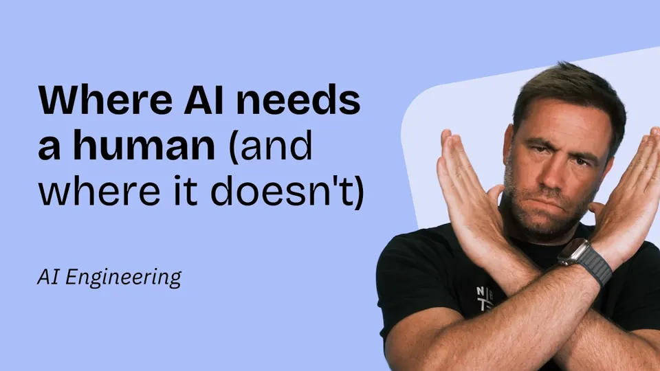 Video thumbnail: Trav White crossing his arms beside the title Where AI needs a human (and where it doesn't)